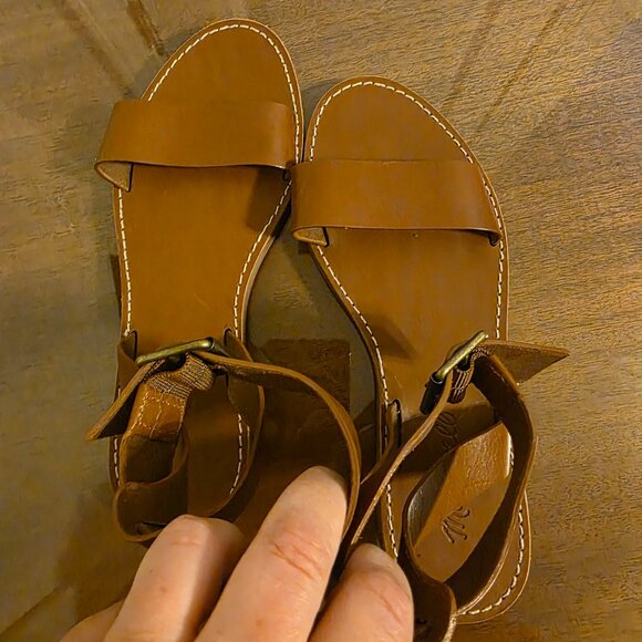😍 Madewell Boardwalk Brown Leather Ankle Strap Sandals Size 6.5 - Picture 2 of 6